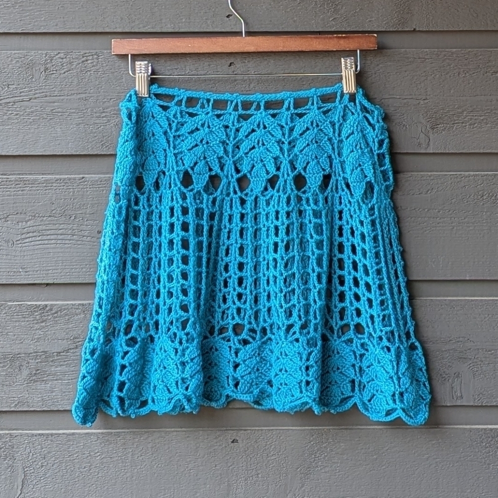Handmade Blue Crochet Circle Mini Skirt Size Medium